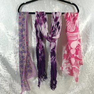 3 Vintage Scarves Various Sizes Lot Bundle Scarfs